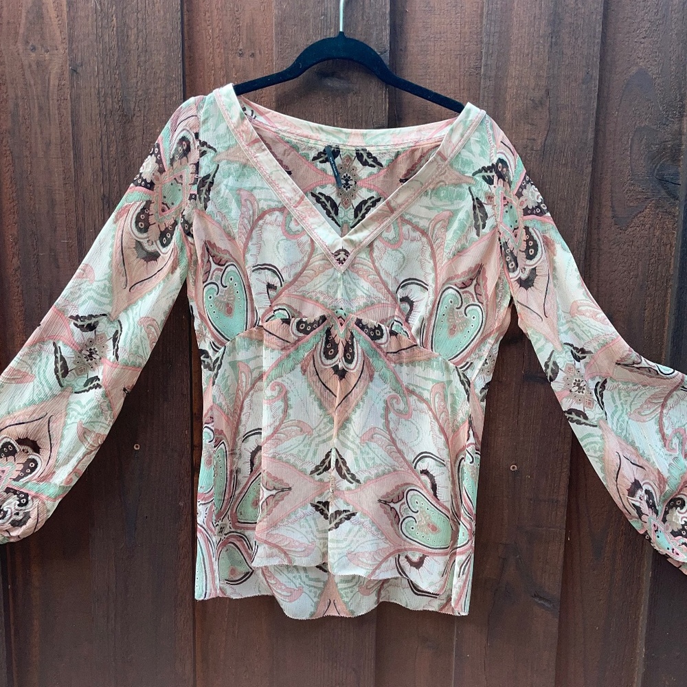 Elie Tahari pure silk boho top empire waist blouse bohemian